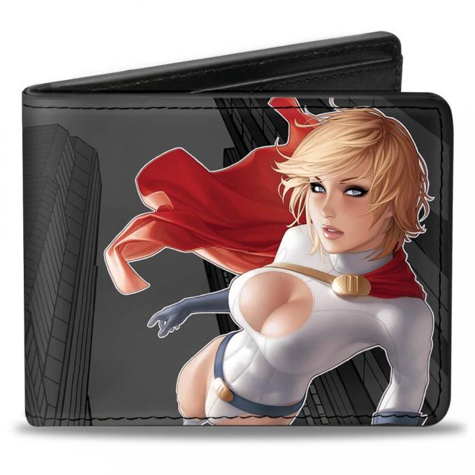 Bi-Fold Wallet - Power Girl Up Up & Away Issue #27 Cover Pose/Buildings Grays