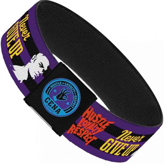 Elastic Bracelet - 1.0" - John Cena Silhouette HUSTLE-LOYALTY-RESPECT/NEVER GIVE UP Stripe Purple/Black/Multi Color
