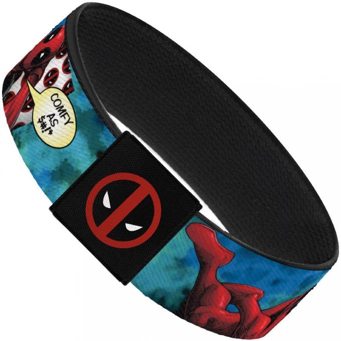 MARVEL DEADPOOL Elastic Bracelet - 1.0" - Deadpool Lying Down Pose COMFY AS $#!* Quote Blues