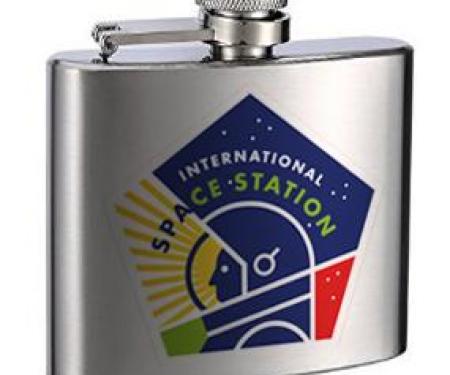 Stainless Steel Flask - 6 OZ - INTERNATIONAL SPACE STATION Pentagon Black/White/Multi Color