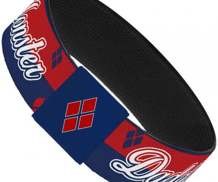 Elastic Bracelet - 1.0" - Harley Quinn DADDY'S LITTLE MONSTER/Diamonds Stripe Red/Blue/White