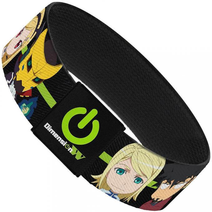 Elastic Bracelet - 1.0" - Dimension W 6-Chibi Characters CLOSE-UP Stripe Black/Green