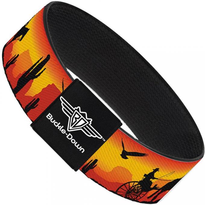 Buckle-Down Elastic Bracelet - Cowboy Silhouette/Western Landscape Reds/Black