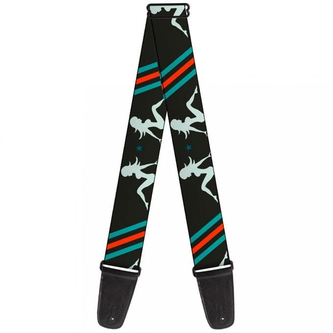Guitar Strap - Mud Flap Girls w/Stripes Gray/Turquoise/Orange