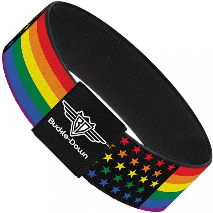 Buckle-Down Elastic Bracelet - Flag American Pride Rainbow/Black