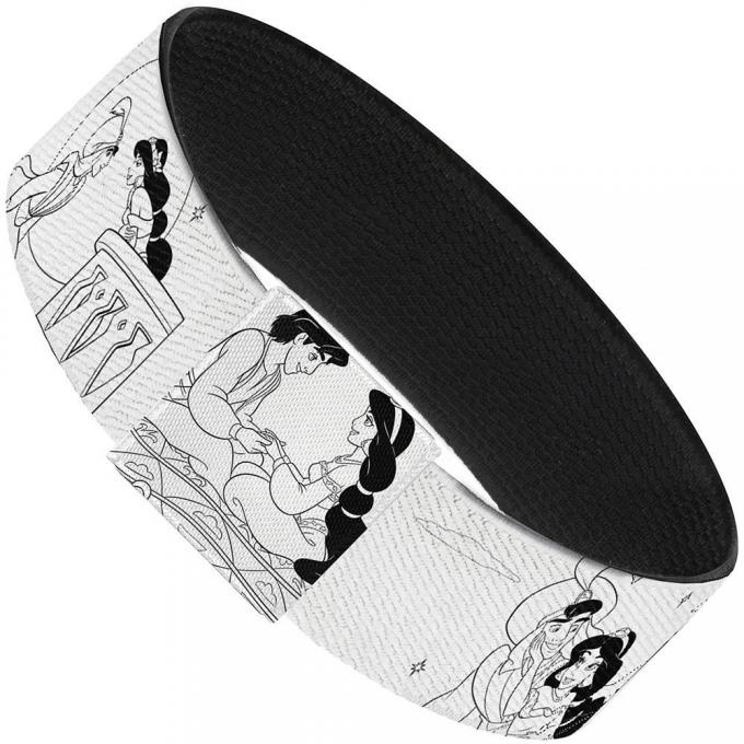 Elastic Bracelet - 1.0" - Aladdin & Jasmine Scenes Outline White/Black