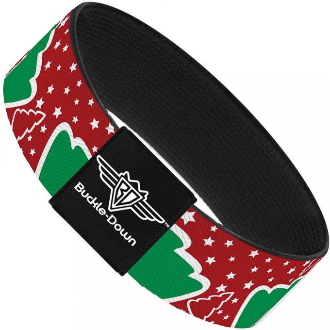 Buckle-Down Elastic Bracelet - Christmas Trees/Stars Red/White/Green