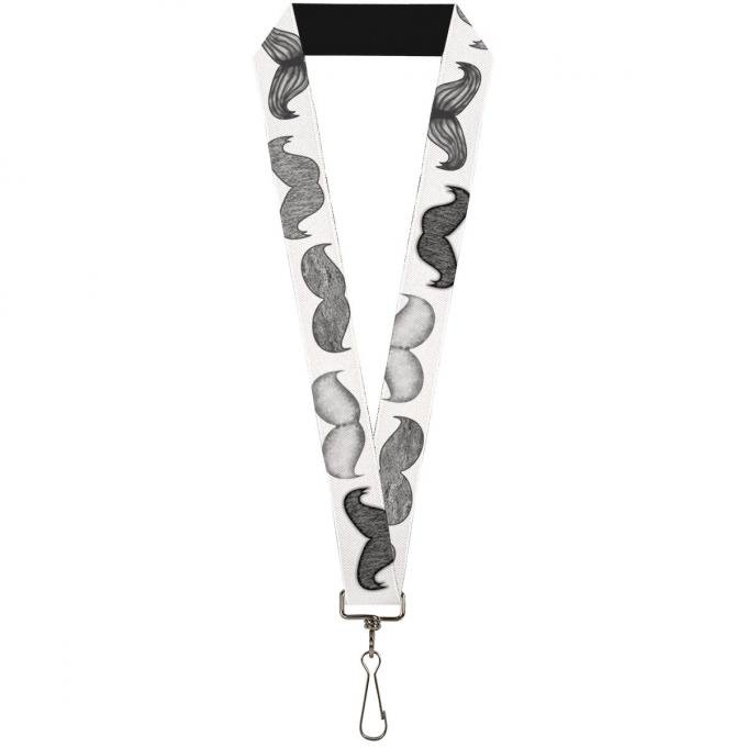Buckle-Down Lanyard - Mustaches White/Sketch