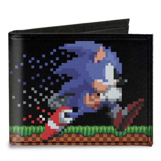 SONIC CLASSIC 
Canvas Bi-Fold Wallet - Sonic Running + Rings Pixelated