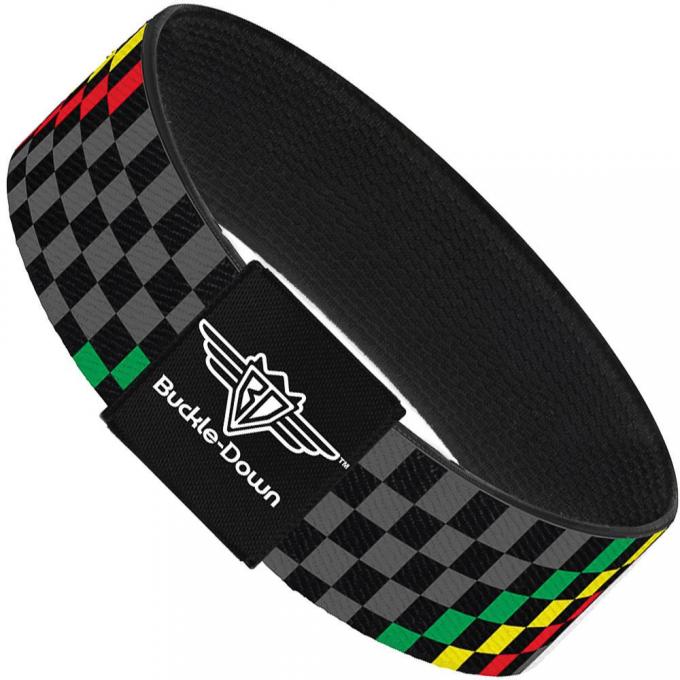 Buckle-Down Elastic Bracelet - Checker Stripe Black/Gray/Rasta