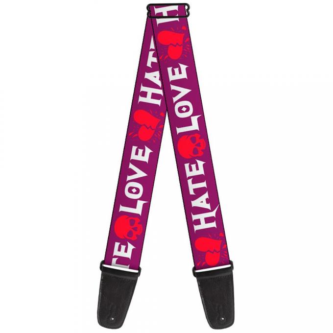 Guitar Strap - Love/Hate Purple/White/Fuchsia