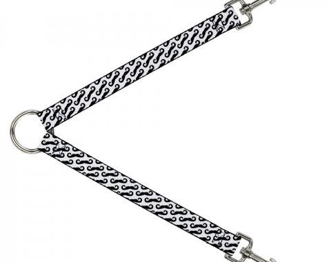 Dog Leash Splitter - Diagonal Handlebar Mustaches White/Black