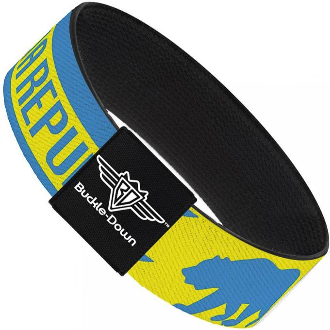 Buckle-Down Elastic Bracelet - CALIFORNIA REPUBLIC/Bear/Stars Silhouette Yellow/Blue