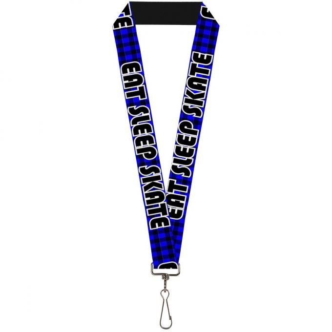 Buckle-Down Lanyard - EAT SLEEP SKATE Buffalo Plaid Blue
