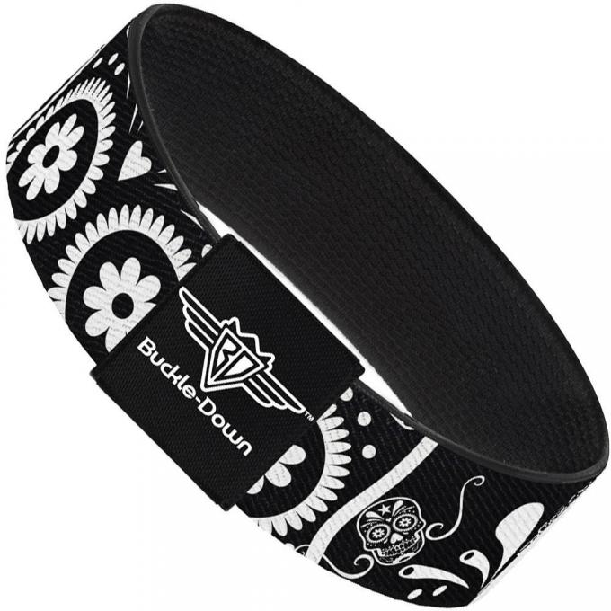 Buckle-Down Elastic Bracelet - Sugar Skulls Black/White