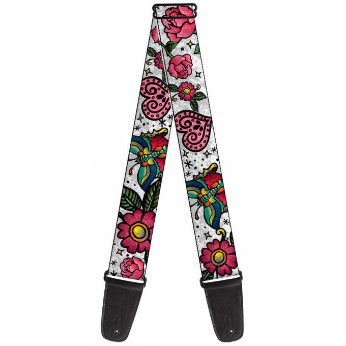 Guitar Strap - Love Kills CLOSE-UP White