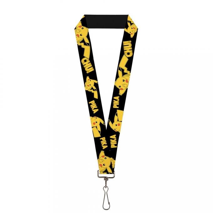 Lanyard - 1.0" - Pikachu Attack Poses PIKA-PIKA-CHU! Black/Yellow