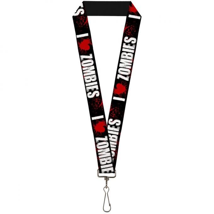 Buckle-Down Lanyard - I "HEART" ZOMBIES Black/White/Red Splatter