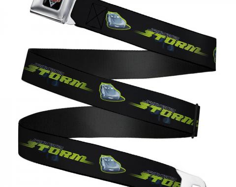 CARS 3 Emblem Full Color Black/Silver/Red Seatbelt Belt - Cars 3 JACKSON STORM Pose/STRIPE Black/Greens Webbing