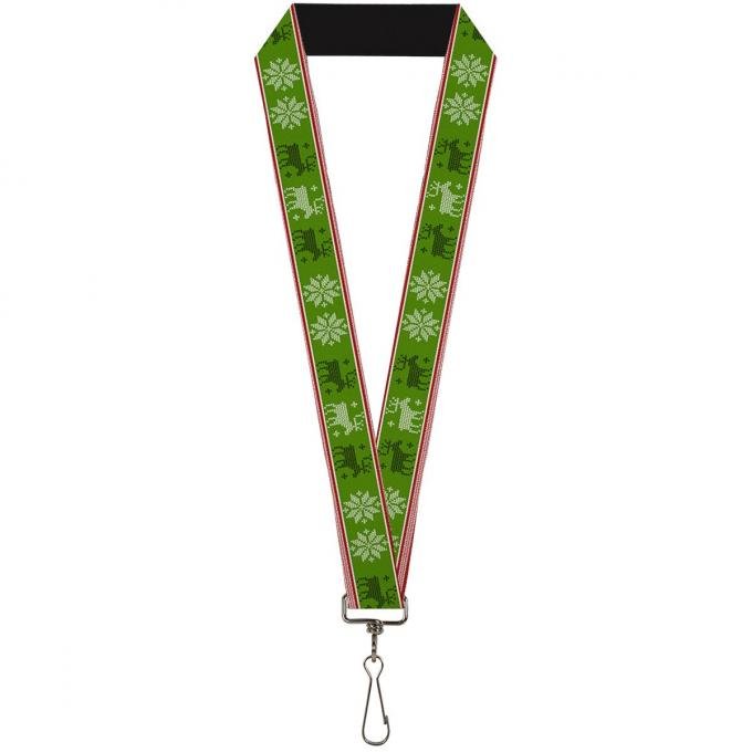 Buckle-Down Lanyard - Christmas Stitch Moose/Snowflakes Red/Green