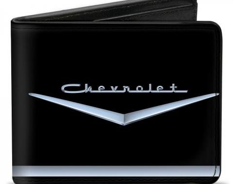 Bi-Fold Wallet - 1955-57 CHEVROLET V Emblem/Stripe Black/Silver