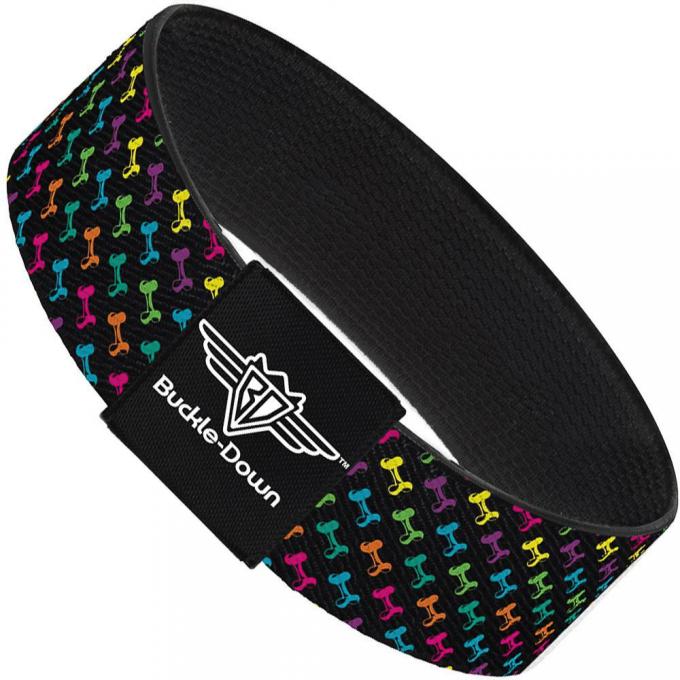 Buckle-Down Elastic Bracelet - Dog Bone Black/Multi Color