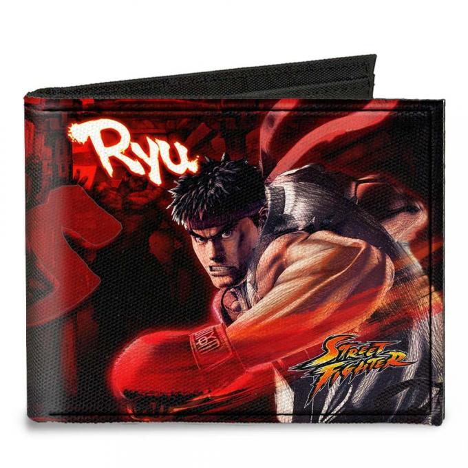 Canvas Bi-Fold Wallet - STREET FIGHTER RYU vs. AKUMA Action Poses Reds/Black