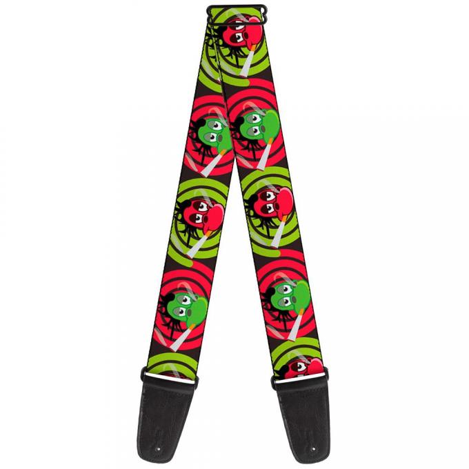 Guitar Strap - Green & Red Dragons Smoking Gray