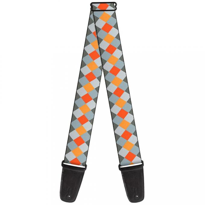 Guitar Strap - Diamond Plaid Grays/Orange