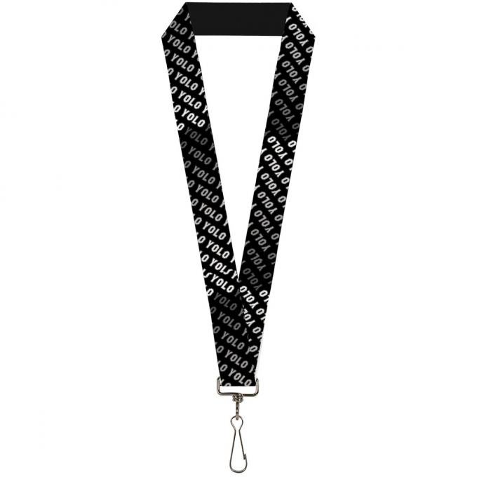 Buckle-Down Lanyard - YOLO Diagonal Black/Gray/White