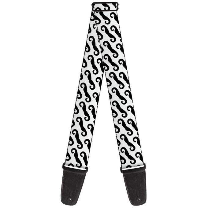 Guitar Strap - Diagonal Handlebar Mustaches White/Black