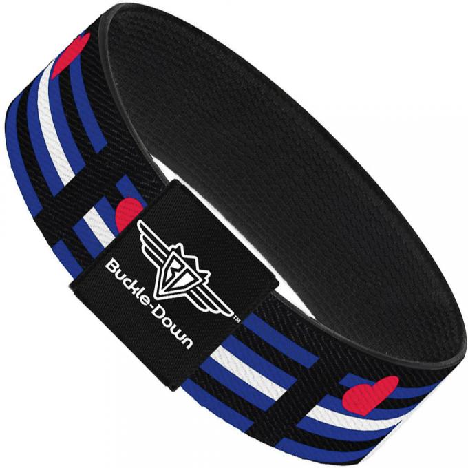 Buckle-Down Elastic Bracelet - Flag Leather Black/Blue/Red/White