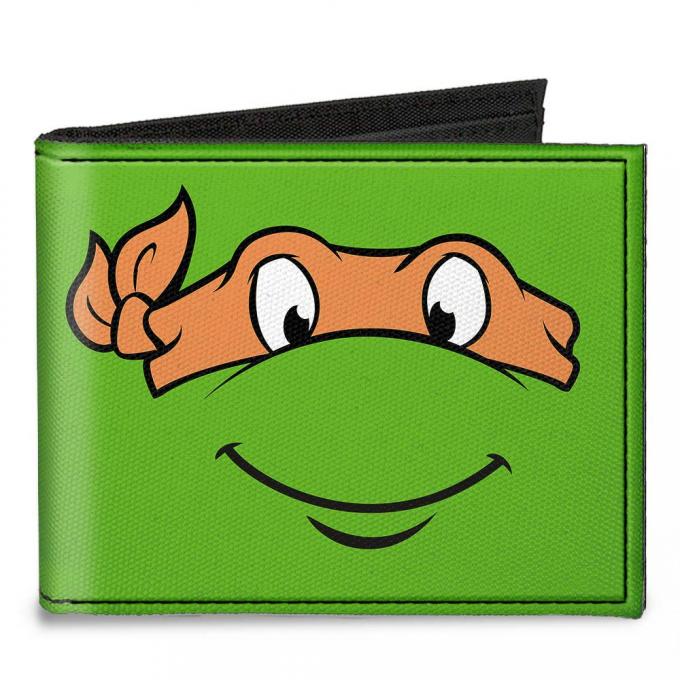 Canvas Bi-Fold Wallet - Classic TMNT Michaelangelo Face CLOSE-UP Green/Orange