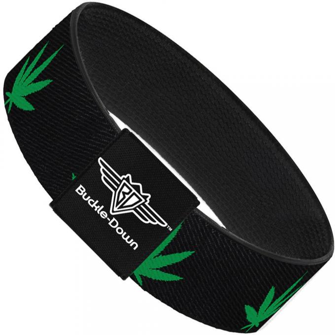Buckle-Down Elastic Bracelet - Marijuana Leaf Repeat Black/Green