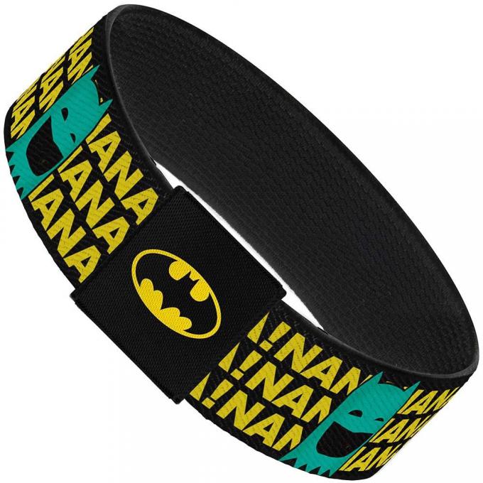 Elastic Bracelet - 1.0" - Batman Face & Logo Sketch/NANANA! Black/Yellow/Aqua