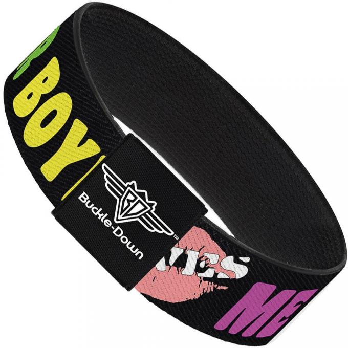 Buckle-Down Elastic Bracelet - YOUR BOYFRIEND LOVES ME w/Kiss Black/Neon