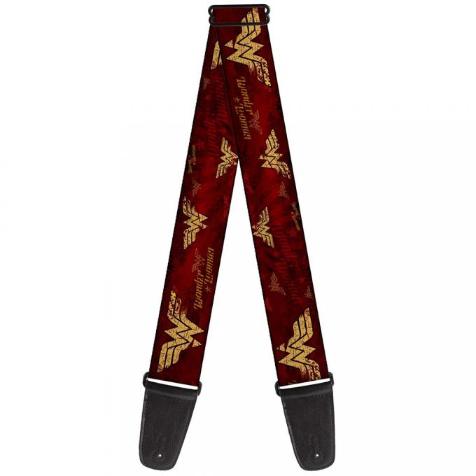 Guitar Strap - WONDER WOMAN/Logo Rays Burgundy/Gold