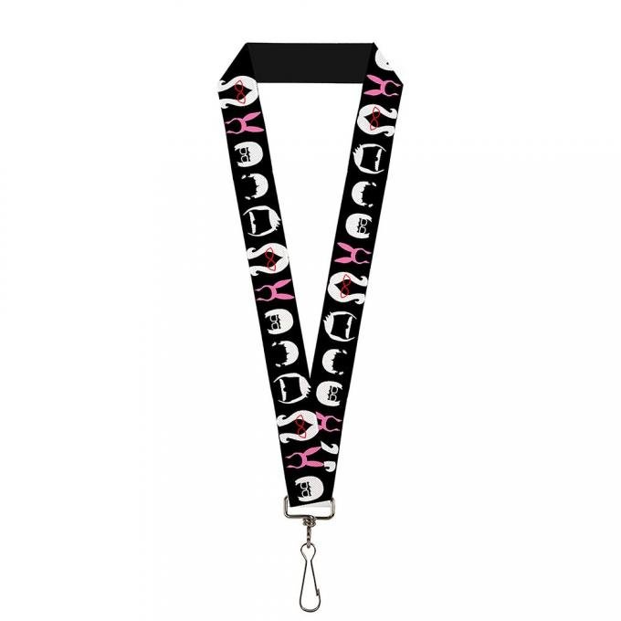 Lanyard - 1.0" - Belcher Family Head Silhouettes Black/White/Pink