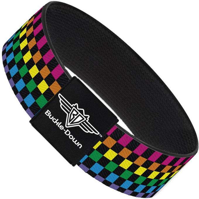 Buckle-Down Elastic Bracelet - Checker Black/Neon Rainbow