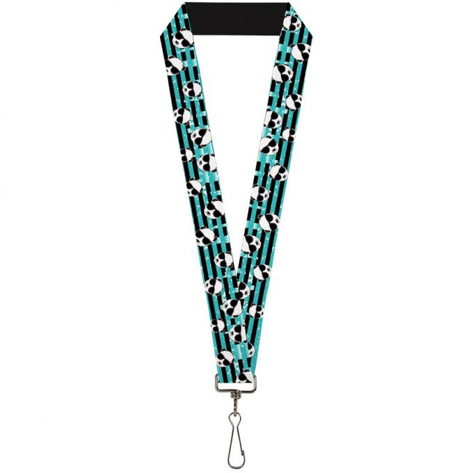 Buckle-Down Lanyard - Multi Panda w/Sunglasses Stripe Turquoise/Black