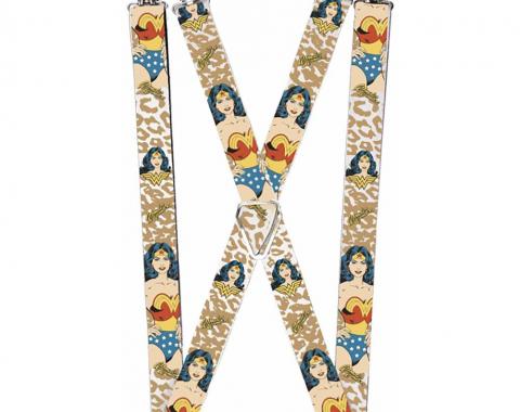 Suspenders - 1.0" - WONDER WOMAN Face/Pose Leopard Tan