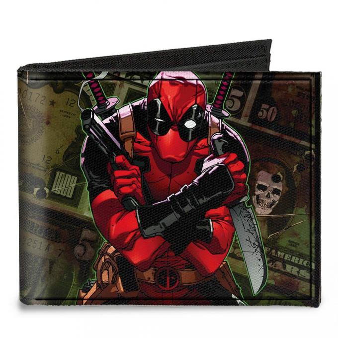 MARVEL DEADPOOL 
Canvas Bi-Fold Wallet - Deadpool 2012 #5 Revenge of the Gipper Variant Cover Pose/Dollar Bills