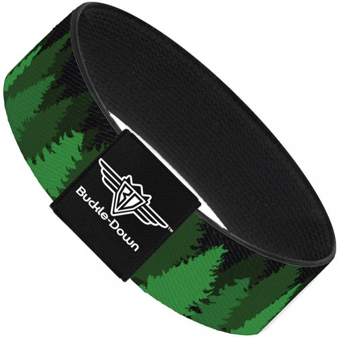 Buckle-Down Elastic Bracelet - Pine Tree Silhouettes Black/Greens