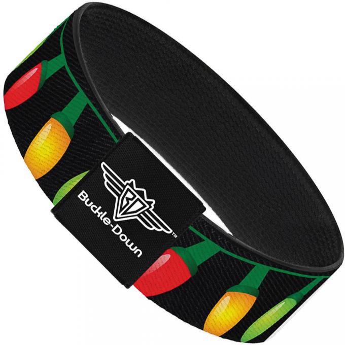 Buckle-Down Elastic Bracelet - Christmas Lights Black/Multi Color