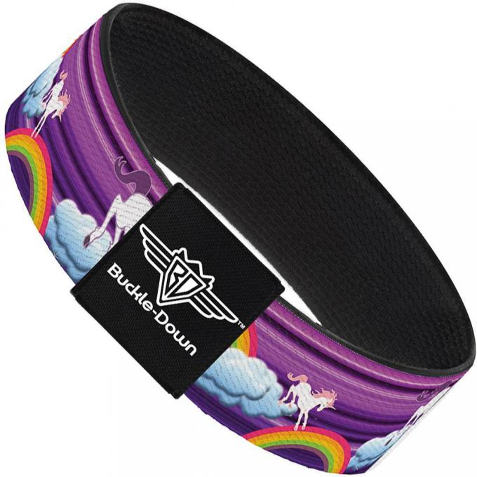 Buckle-Down Elastic Bracelet - Unicorns/Rainbows w/Stripes Purple