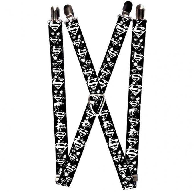 Suspenders - 1.0" - Superman Shield Splatter Black/White