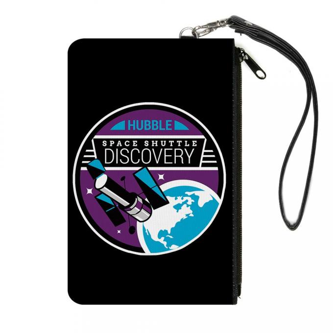 Canvas Zipper Wallet - LARGE - SPACE SHUTTLE DISCOVERY Hubble Telescope Black/White/Purple/Blue