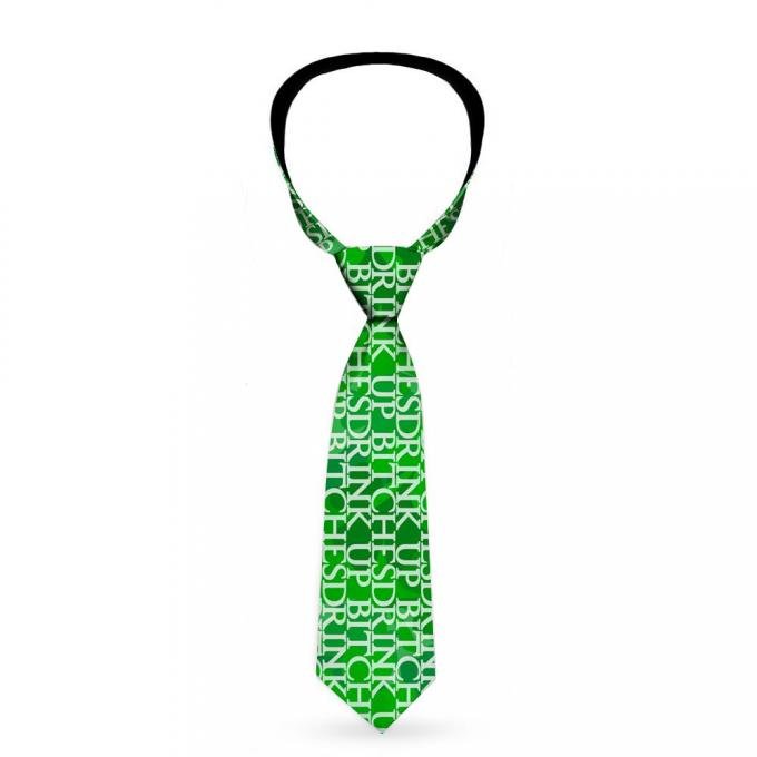 Buckle-Down Necktie - St. Pat's DRINK UP BITCHES/Stacked Shamrocks Greens/White