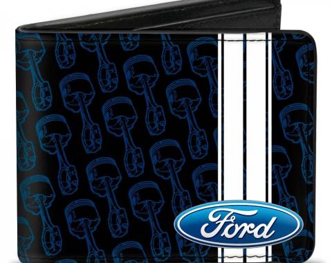 Bi-Fold Wallet - FORD Oval/Stripe/Piston Repeat Black/Blue/White