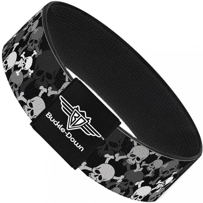 Buckle-Down Elastic Bracelet - Top Skulls Stacked Black/Gray/White